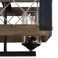 LNC A03145 Modern Farmhouse Chandelier 32 in. W Black Rectangular Dining Room Chandelier, 5-Light Kitchen Island Wood Pendant Light