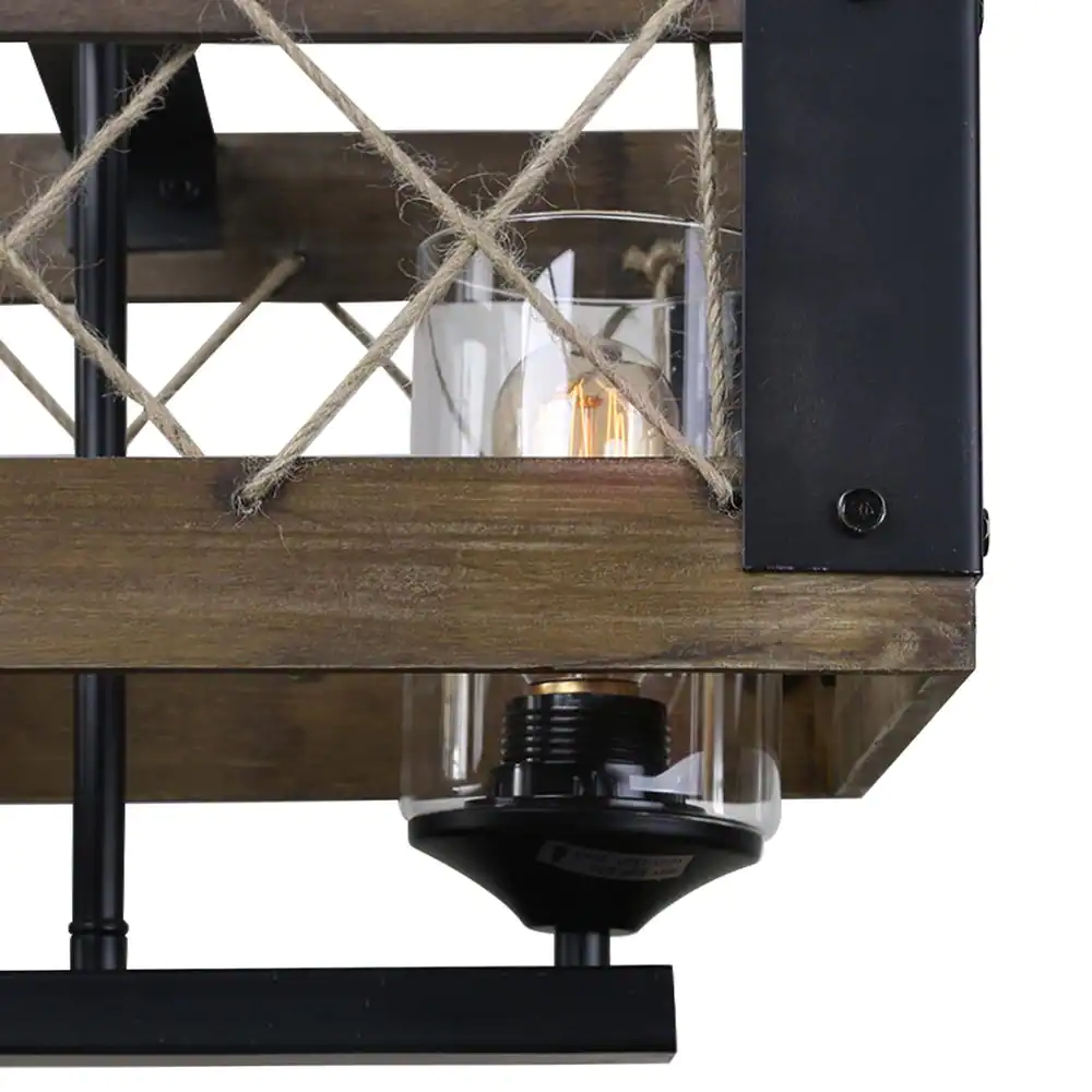 LNC A03145 Modern Farmhouse Chandelier 32 in. W Black Rectangular Dining Room Chandelier, 5-Light Kitchen Island Wood Pendant Light