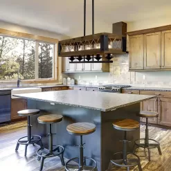 LNC A03145 Modern Farmhouse Chandelier 32 in. W Black Rectangular Dining Room Chandelier, 5-Light Kitchen Island Wood Pendant Light