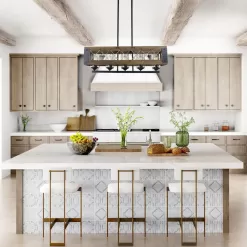 LNC A03145 Modern Farmhouse Chandelier 32 in. W Black Rectangular Dining Room Chandelier, 5-Light Kitchen Island Wood Pendant Light