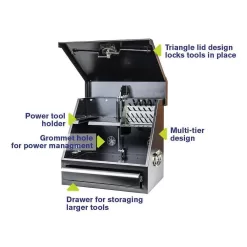 Montezuma SB180DB 18 in. W x 12 in. D 1-Drawer Black Steel Portable Shop Triangle Tool Box Chest for Sockets, Wrenches and Screwdrivers