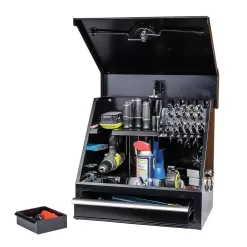 Montezuma SB180DB 18 in. W x 12 in. D 1-Drawer Black Steel Portable Shop Triangle Tool Box Chest for Sockets, Wrenches and Screwdrivers
