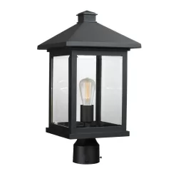 Unbranded Portland 1-Light Black 18 in. Aluminum Hardwired Outdoor Weather Resistant Post Light Round Fitter with No Bulb Included