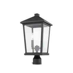 Unbranded Beacon 2-Light Black 19.5 in. Aluminum Hardwired Outdoor Weather Resistant Post Light Round Fitter with No Bulb Included