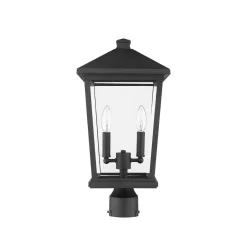 Unbranded Beacon 2-Light Black 19.5 in. Aluminum Hardwired Outdoor Weather Resistant Post Light Round Fitter with No Bulb Included