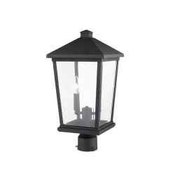 Unbranded Beacon 2-Light Black 19.5 in. Aluminum Hardwired Outdoor Weather Resistant Post Light Round Fitter with No Bulb Included