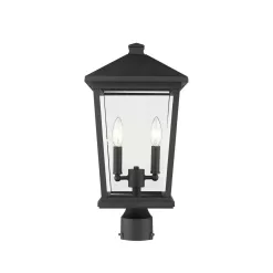 Unbranded Beacon 2-Light Black 19.5 in. Aluminum Hardwired Outdoor Weather Resistant Post Light Round Fitter with No Bulb Included