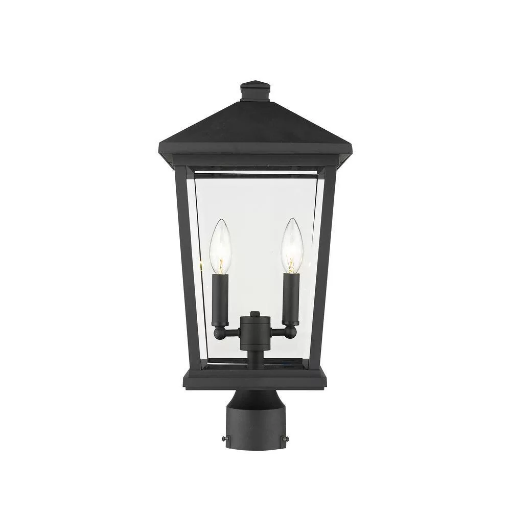 Unbranded Beacon 2-Light Black 19.5 in. Aluminum Hardwired Outdoor Weather Resistant Post Light Round Fitter with No Bulb Included
