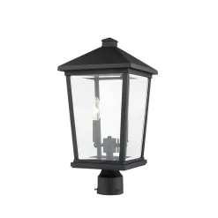 Unbranded Beacon 2-Light Black 19.5 in. Aluminum Hardwired Outdoor Weather Resistant Post Light Round Fitter with No Bulb Included