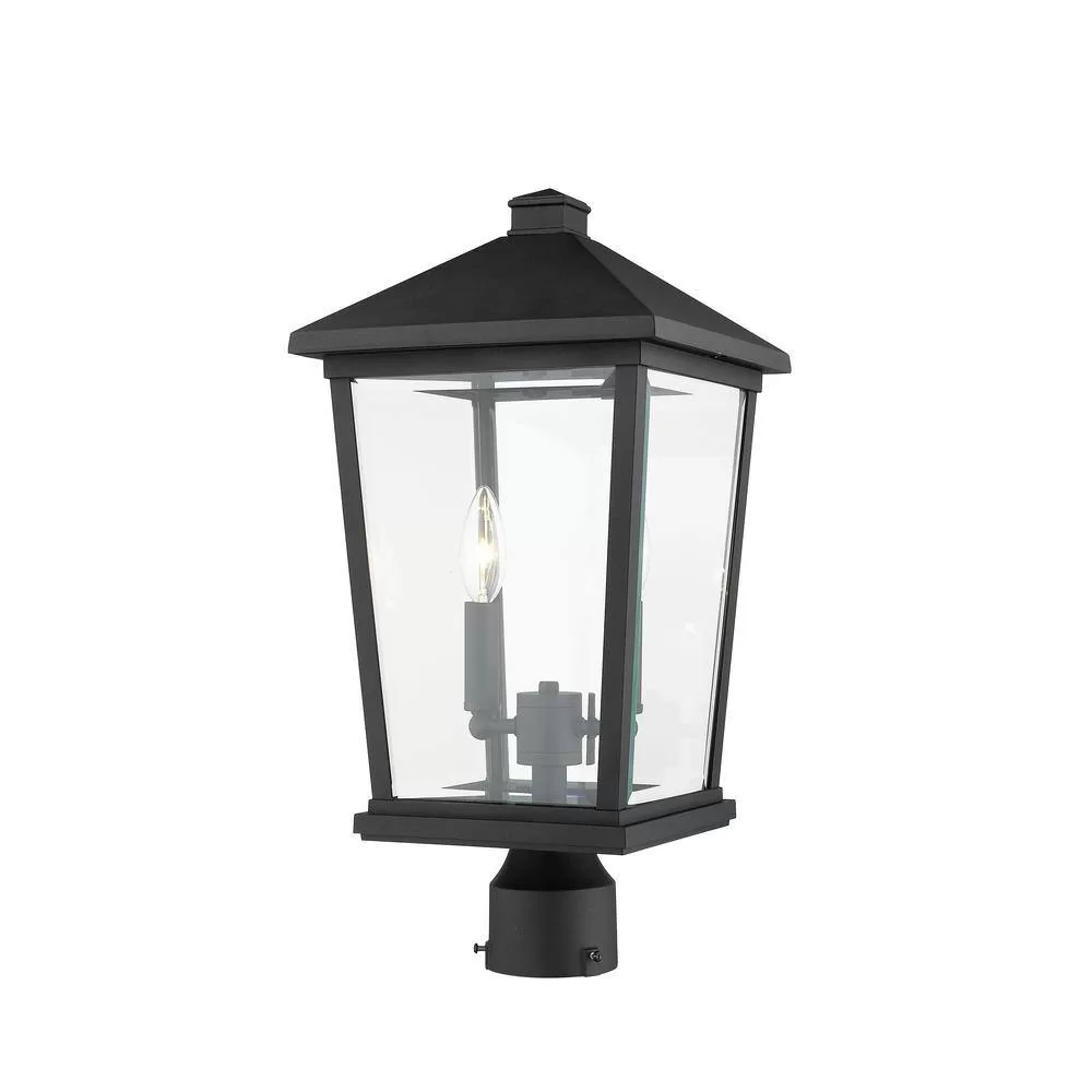 Unbranded Beacon 2-Light Black 19.5 in. Aluminum Hardwired Outdoor Weather Resistant Post Light Round Fitter with No Bulb Included