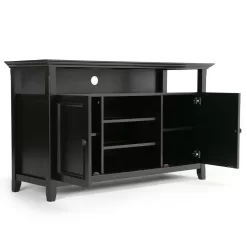 Simpli Home Amherst Solid Wood 54 in. Wide Transitional TV Media Stand in Black for TVs Upto 60 in.
