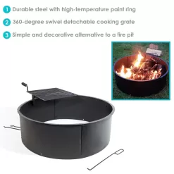 Sunnydaze Decor KF-SCFR36 36 in. Round Steel Wood Burning Fire Pit Kit with Rotating Cooking Grate