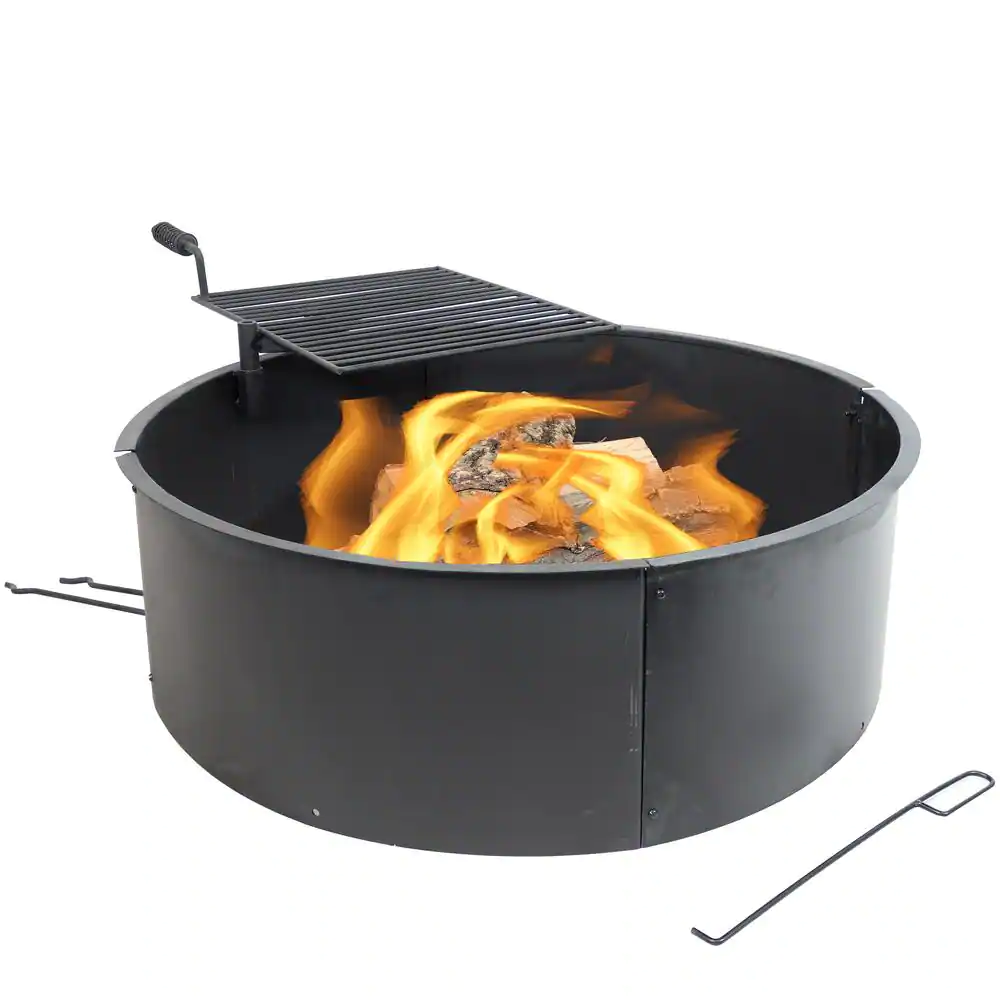 Sunnydaze Decor KF-SCFR36 36 in. Round Steel Wood Burning Fire Pit Kit with Rotating Cooking Grate