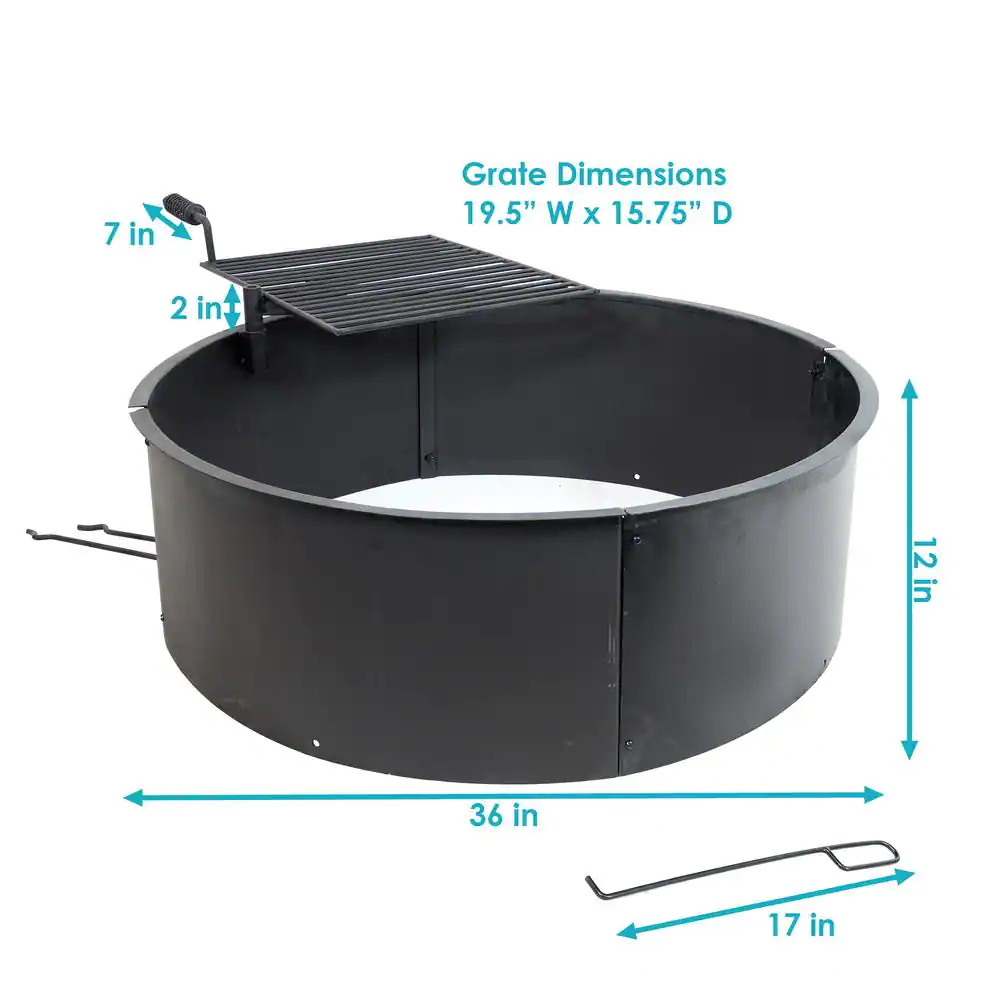 Sunnydaze Decor KF-SCFR36 36 in. Round Steel Wood Burning Fire Pit Kit with Rotating Cooking Grate