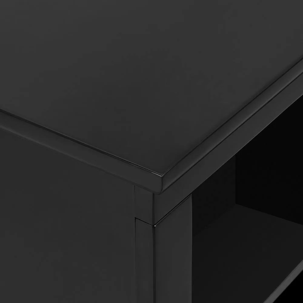 Welwick Designs 80 in. Black Transitional Wood and Glass-Door TV Stand with Cable Management (Max tv size 88 in.)