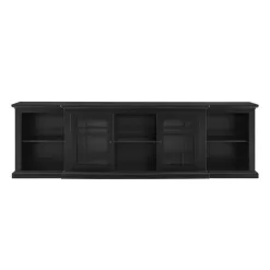 Welwick Designs 80 in. Black Transitional Wood and Glass-Door TV Stand with Cable Management (Max tv size 88 in.)