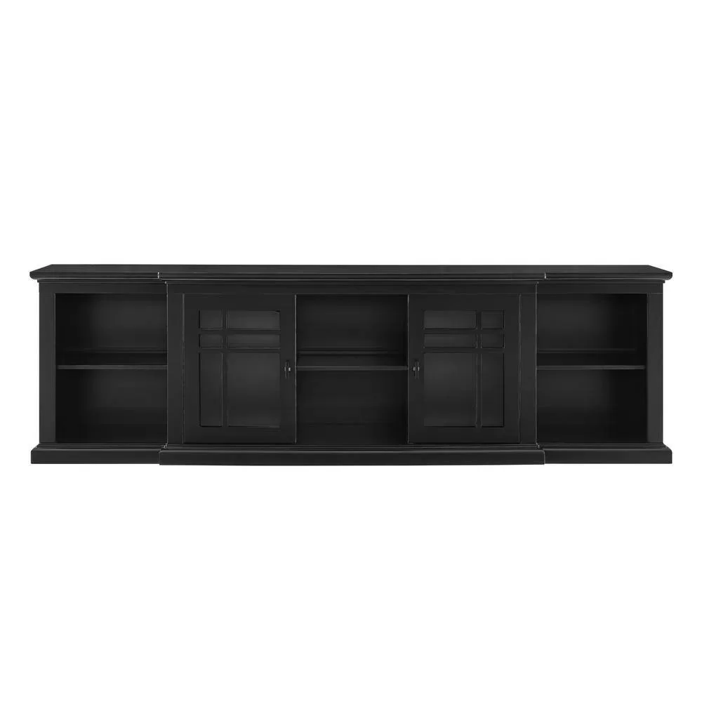 Welwick Designs 80 in. Black Transitional Wood and Glass-Door TV Stand with Cable Management (Max tv size 88 in.)