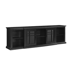 Welwick Designs 80 in. Black Transitional Wood and Glass-Door TV Stand with Cable Management (Max tv size 88 in.)