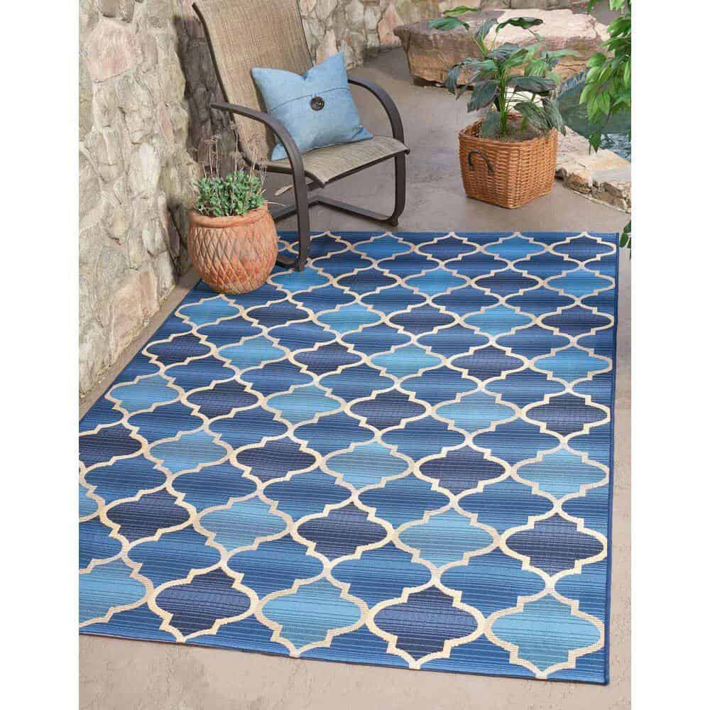 Unique Loom Outdoor Eden Trellis Blue 10' 0 x 12' 0 Area Rug