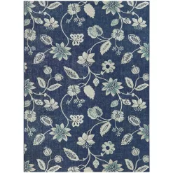 Hampton Bay Blue/White 9 ft. x 12 ft. Floral Indoor/Outdoor Area Rug