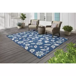 Hampton Bay Blue/White 9 ft. x 12 ft. Floral Indoor/Outdoor Area Rug