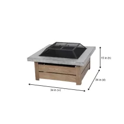 Hampton Bay 2195FPA-1-34 Stoneham 34 in. x 15.5 in. Square Steel Wood Fire Pit with Tile Top