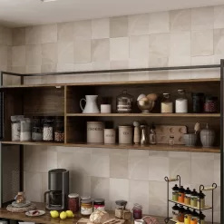 FUFU&GAGA 59 in. W Kitchen Brown Wood Buffet Sideboard Pantry Cabinet For Dining Room with Metal Mesh Doors, 3-Drawers, Shelves
