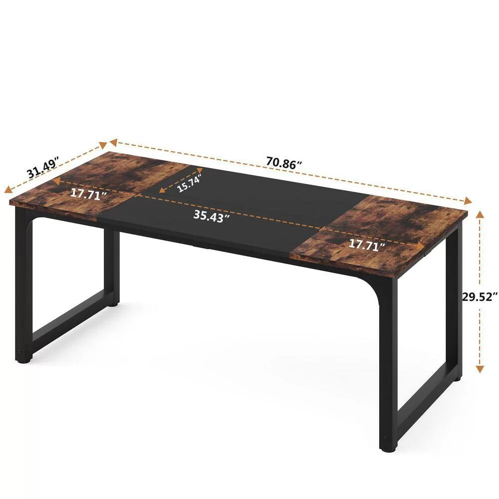 TRIBESIGNS WAY TO ORIGIN Halseey 70.8 in. W Brown Computer Desk Particle Board Wood Home Office Workstation Boardroom Desk