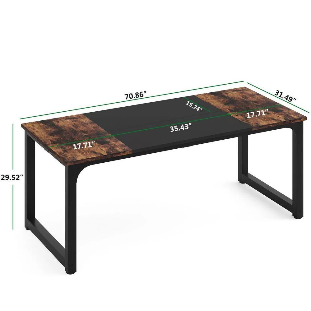 TRIBESIGNS WAY TO ORIGIN Halseey 70.8 in. W Brown Computer Desk Particle Board Wood Home Office Workstation Boardroom Desk
