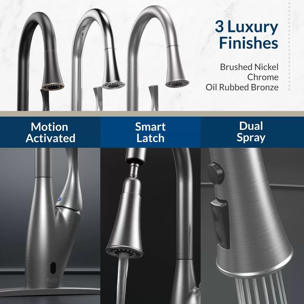 FLOW X Series Single-Handle Pull-Down Sprayer Kitchen Faucet with Motion Sensor in Brushed Nickel