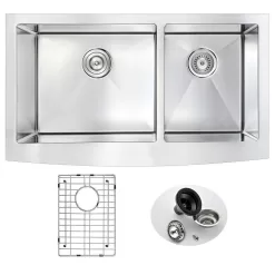 ANZZI ELYSIAN Series Farmhouse Stainless Steel 36 in. 0-Hole Double Bowl Kitchen Sink