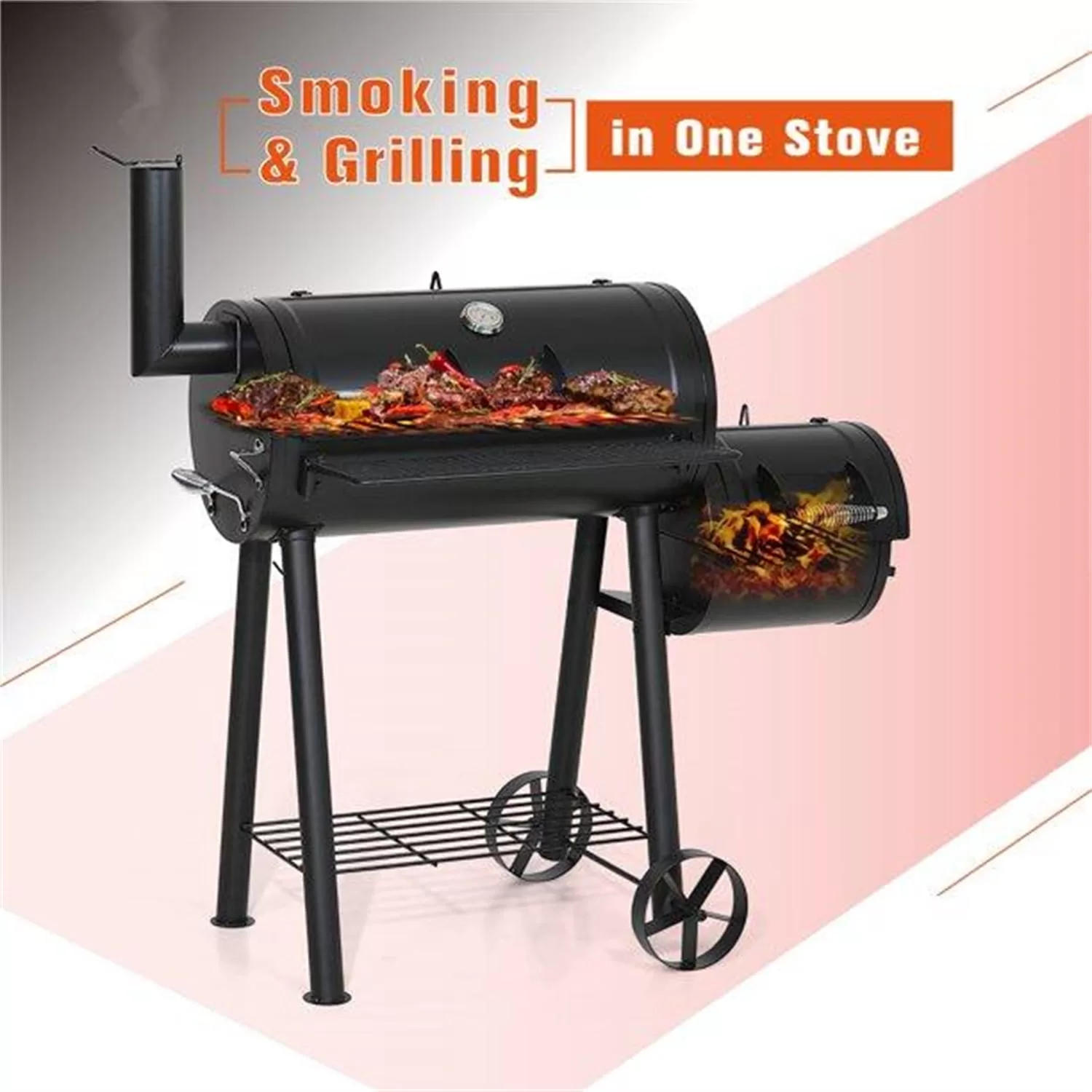 MF Studio 28'' BBQ Charcoal Grill with Offset Smoker for Backyard and Camping