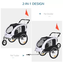 Aosom Pet Stroller with Canopy Storage Pockets Adjustable Handlebar, White