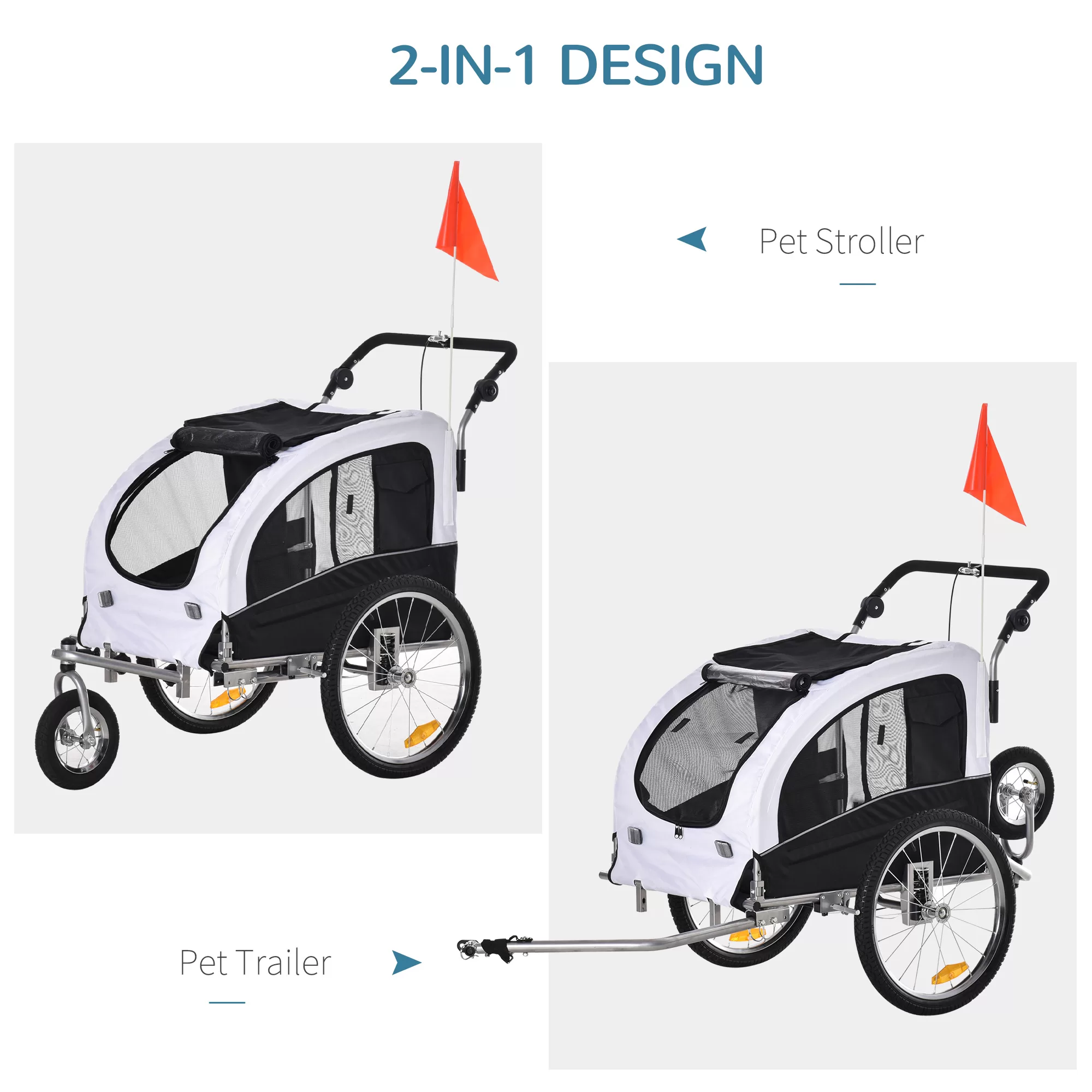 Aosom Pet Stroller with Canopy Storage Pockets Adjustable Handlebar, White