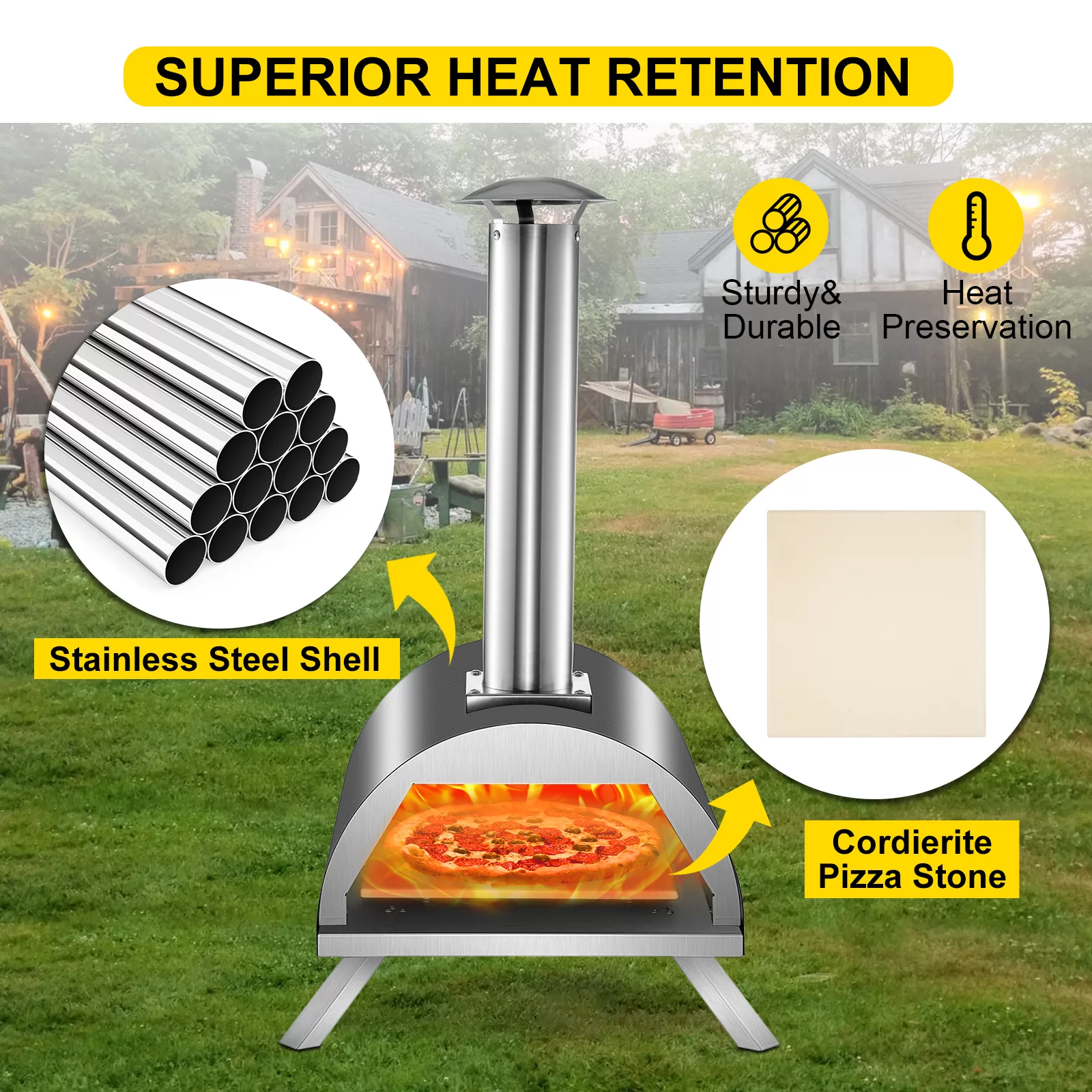 VEVOR Wood Fired Oven 12" Portable Pizza Oven, Max Temperature Stainless Steel Portable Wood Fired Pizza Oven