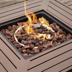 COSIEST Outdoor Propane Fire Table, 28-inch Brown Square Fire Pit, 40000 BTU