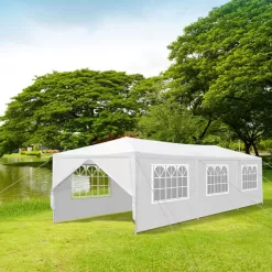 SUGIFT 10'x30' Outdoor Canopy Party Wedding Tent White Gazebo with 5 Side Walls
