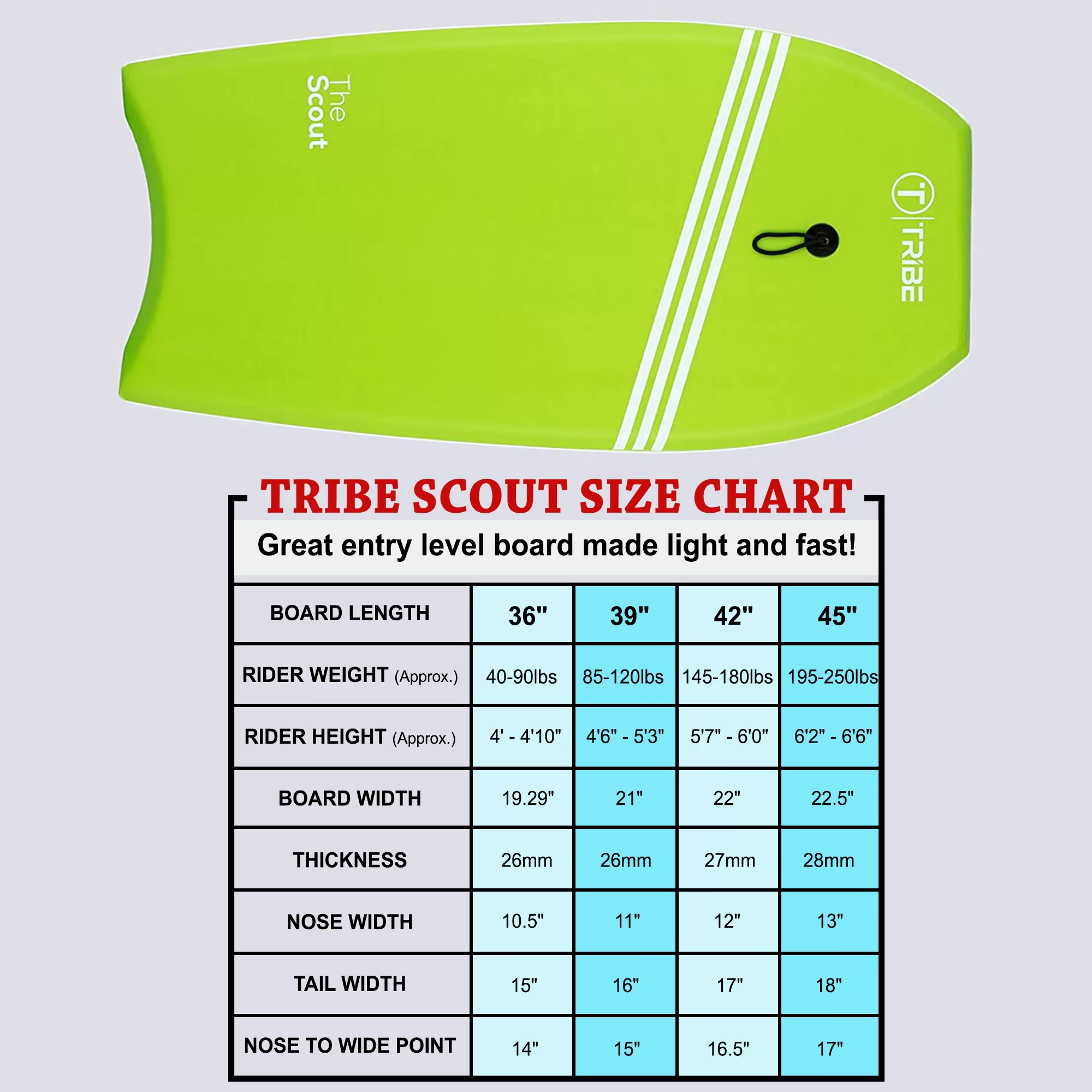 Tribe Scout 39" Bodyboard-Apple GreenWhitePurple
