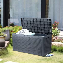 YITAHOME 100gal Large Outdoor Storage Deck Box Patio Container Organizer Bin with Cushion Seating Waterproof, Gray