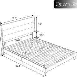Allewie Queen Size Platform Bed Frame with Fabric Upholstered Headboard, Dark Grey