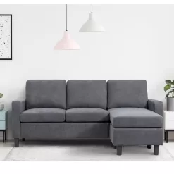 Walsunny Convertible Sectional Reversible Chaise, L-Shaped Sofa with Modern Linen Fabric(Gray)
