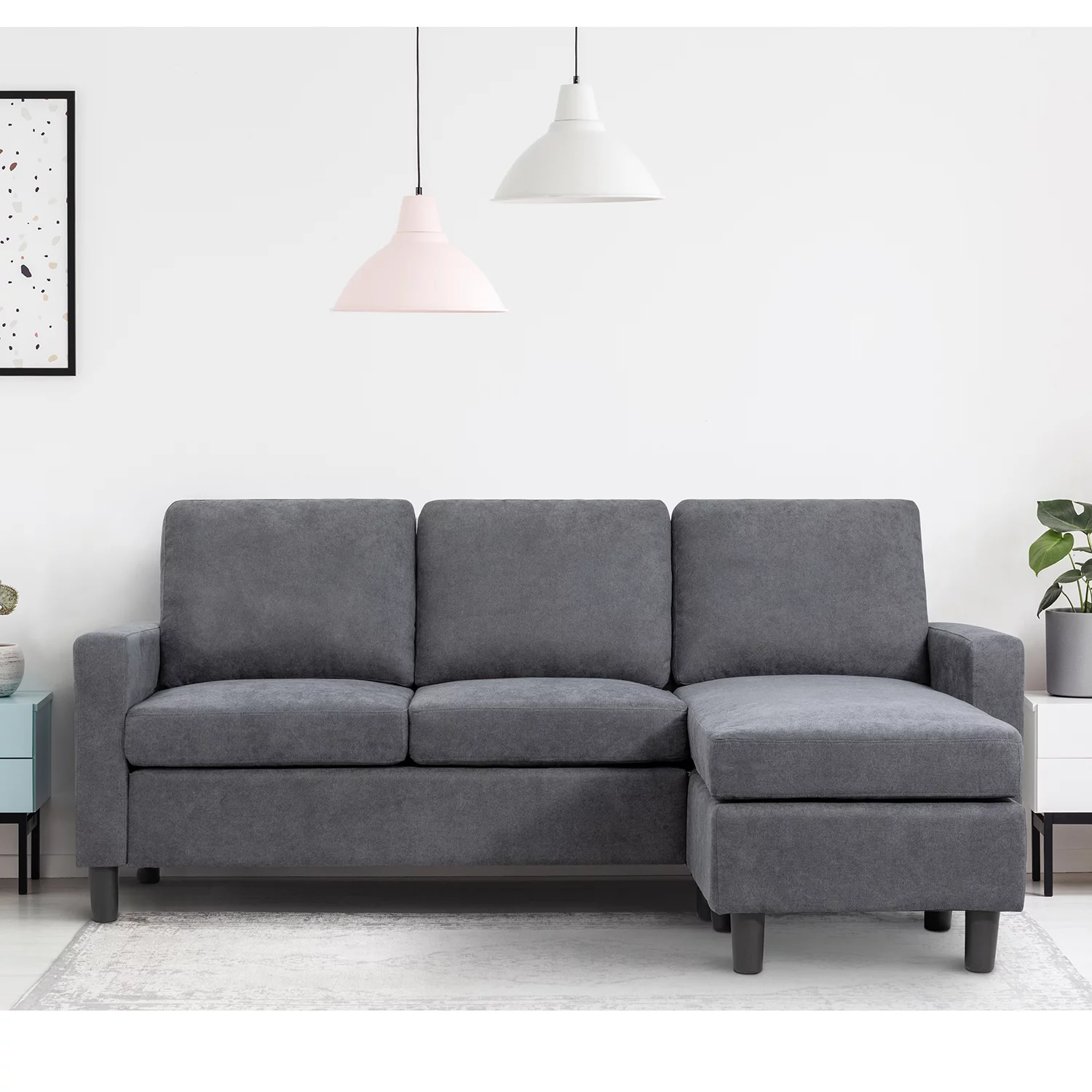 Walsunny Convertible Sectional Reversible Chaise, L-Shaped Sofa with Modern Linen Fabric(Gray)