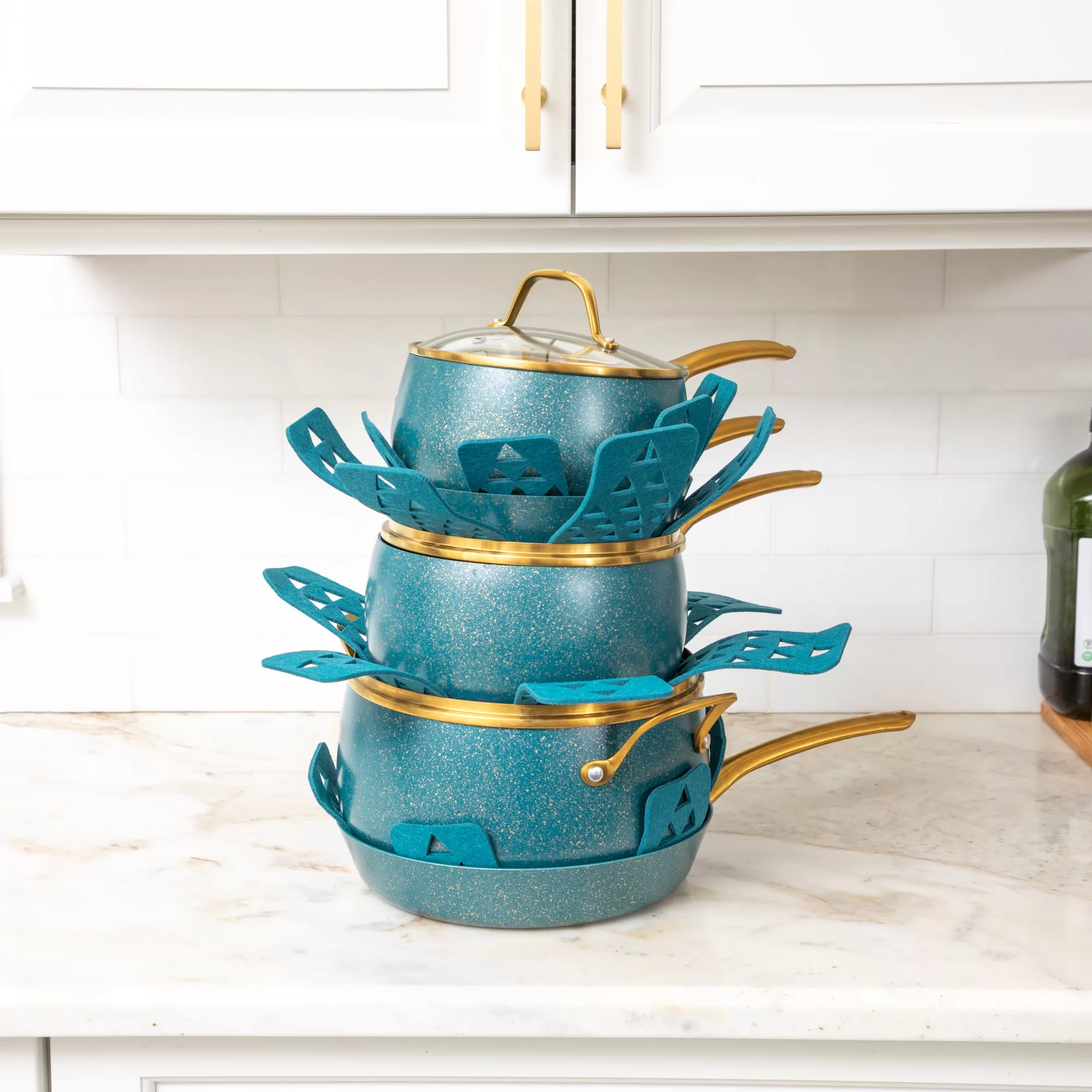 Thyme & Table Nonstick Willow Cookware, 12-Piece Set, Peacock Blue