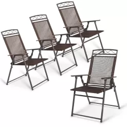 Costway Set of 4 Patio Folding Sling Chairs Steel Textilene Camping Deck Garden Pool