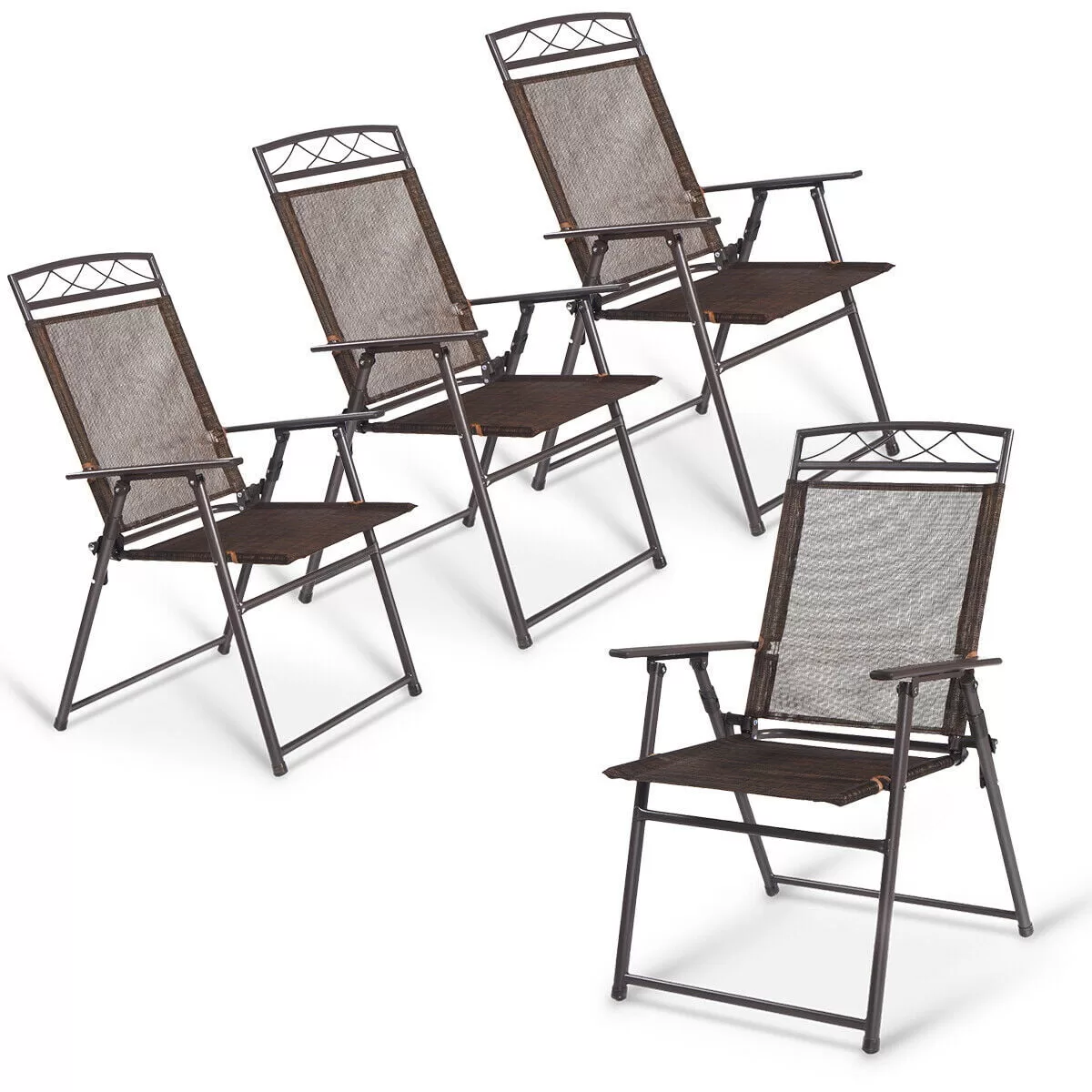 Costway Set of 4 Patio Folding Sling Chairs Steel Textilene Camping Deck Garden Pool