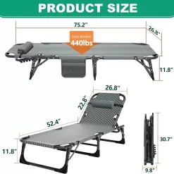 Slsy Folding Sleeping Cots Bed with 2 Sided Mattress & Pillow, Folding Camping Cot, Adjustable 4-Position Folding Lounge Chair