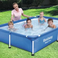 Bestway Steel Pro 7.25 x 4.9 x 1.4 Ft Rectangular Above Ground Kids Swimming Pool