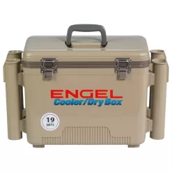 Engel 19 Quart Fishing Rod Holder Attachment Insulated Dry Box Ice Cooler, Tan