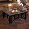 Fire Pit Set, Wood Burning Pit - Includes Screen, Cover and Log Poker - Great for Outdoor and Patio, 33 inch Square Marble Tile Firepit by Pure Garden