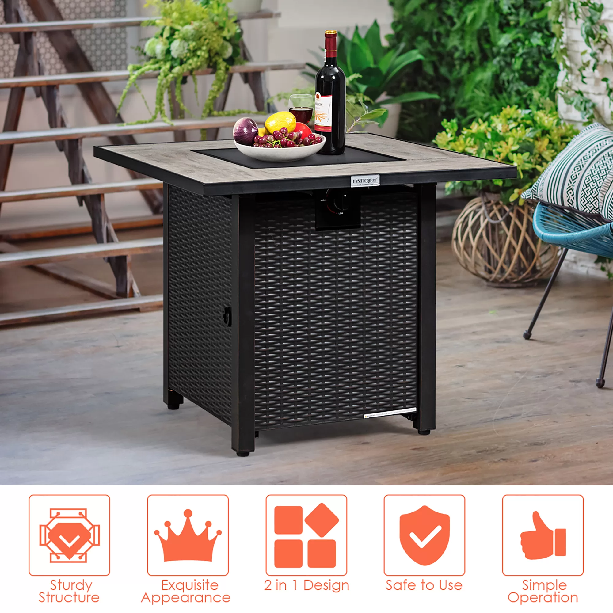 Costway 30'' Square Propane Gas Fire Pit Table Ceramic Tabletop 50,000 BTU with Cover